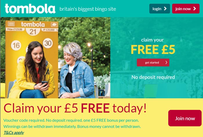 Claim your free £5 at tombola - No deposit required